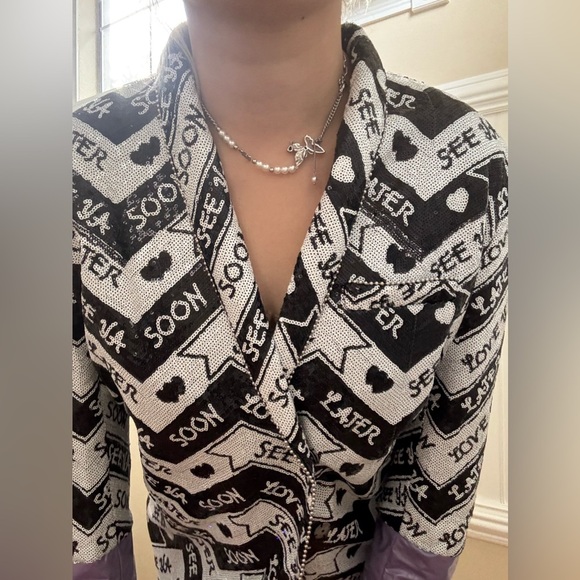 Chic Black and White Patterned Jacket Blazer - Picture 12 of 12